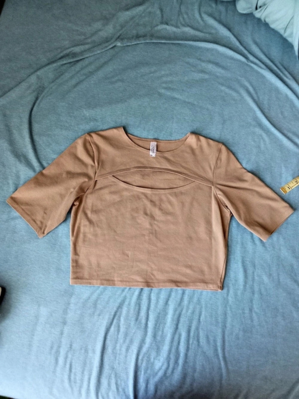 Los Angeles Apparel Cut Out Crop Top Short Sleeve Beige XL
